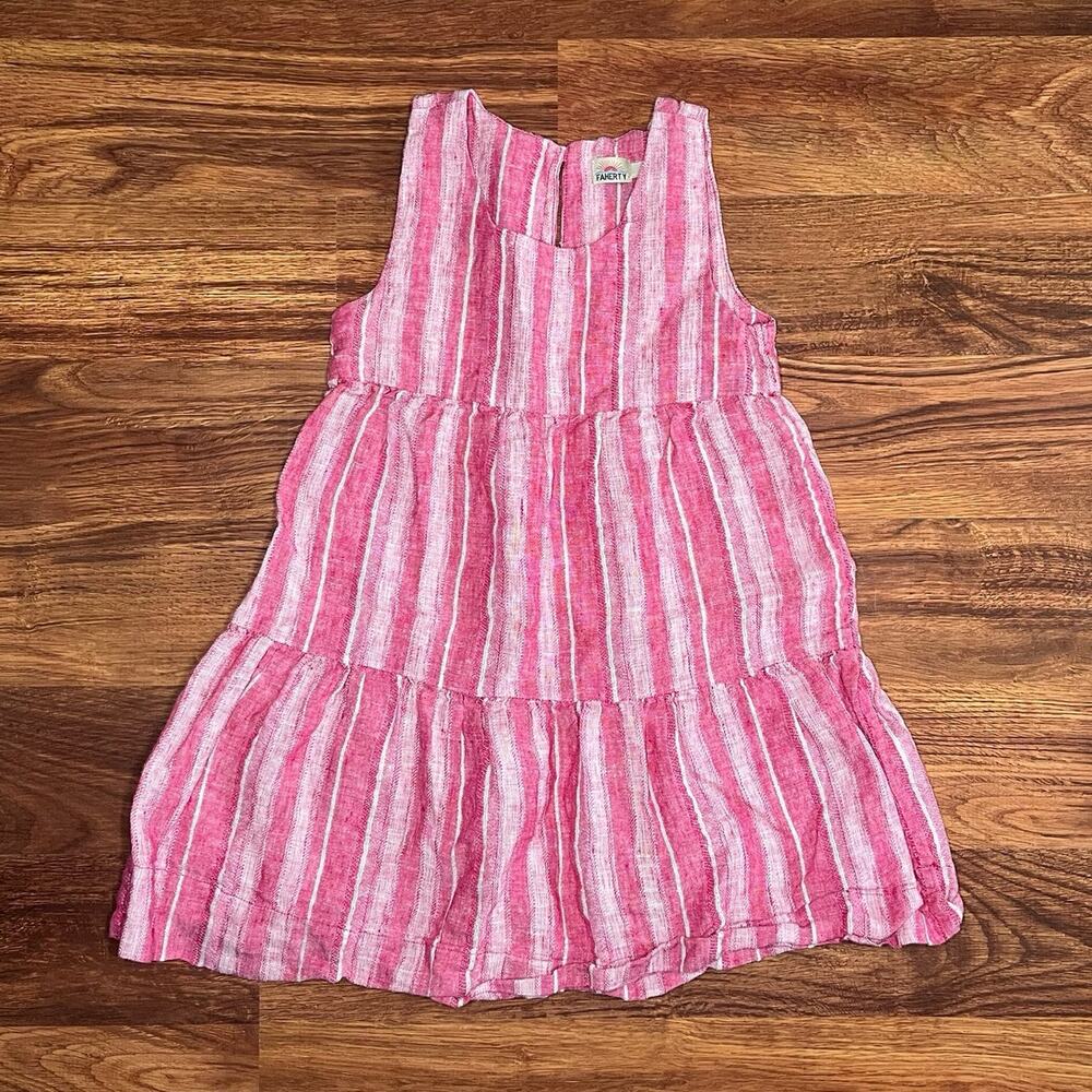 Faherty Linen Blend Sleeveless Tiered Pink Dress Toddler Girls 3T